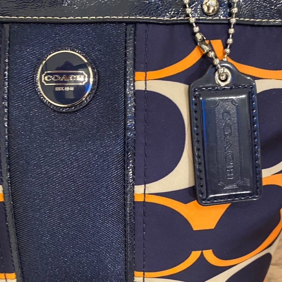 COACH Navy and Orange Patterned Signature Tote - Picture 2 of 16